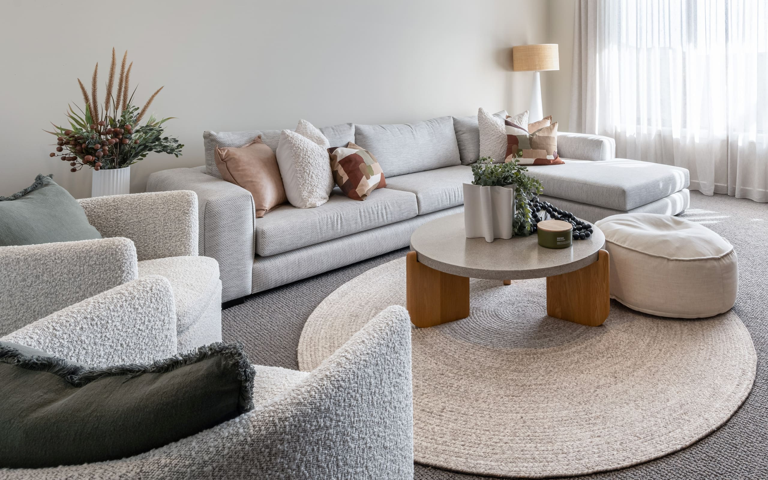Stylish living room inside a Davis Sanders display home